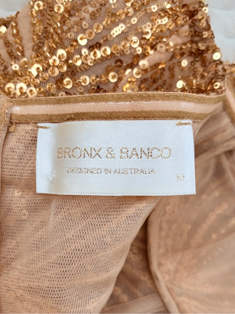 BRONX AND BANCO Giselle Strapless Sequin Midi Dress - Gold Party Cocktail Gown - Picture 15 of 16